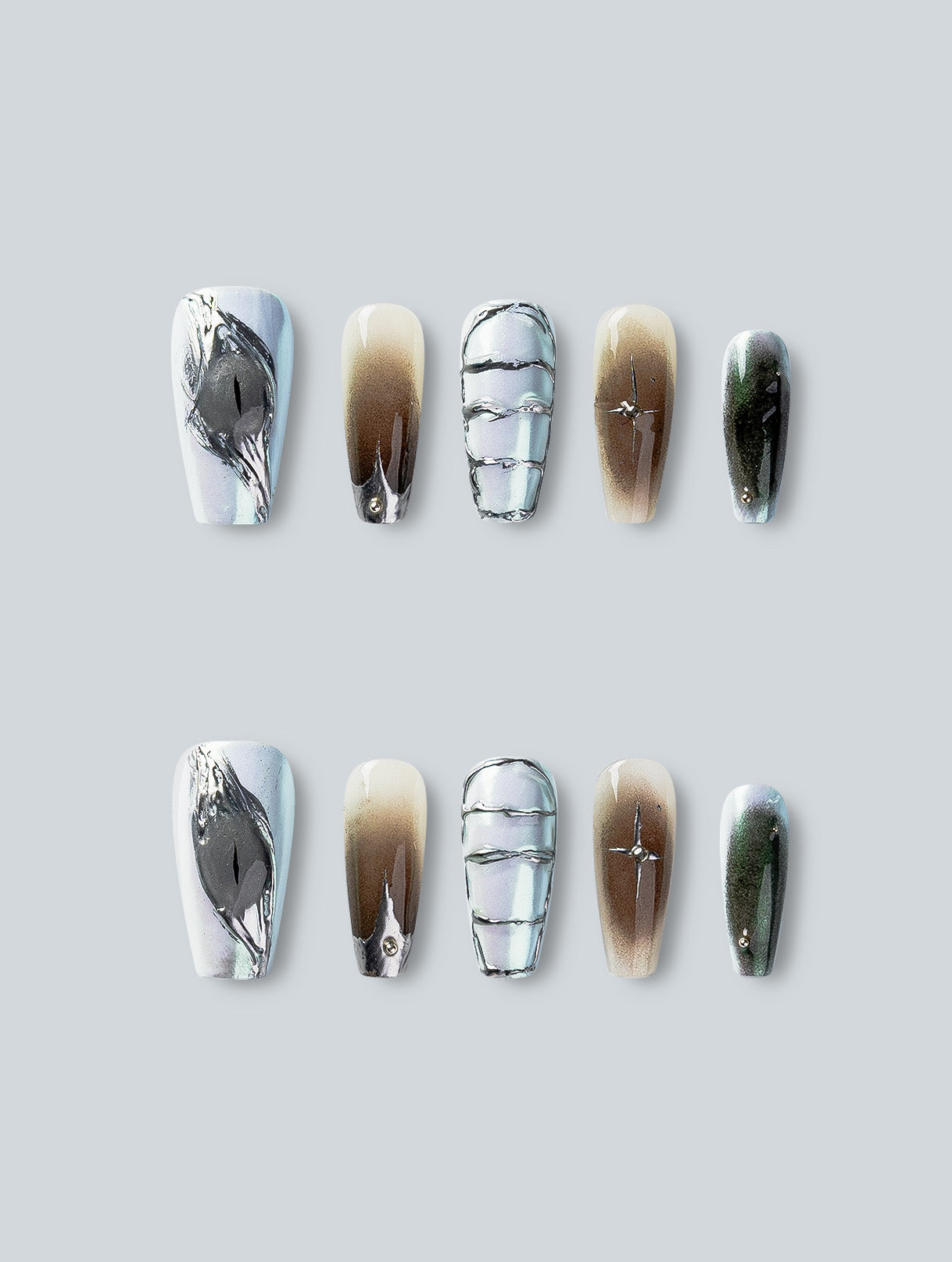 Serpent Eye Chrome Armor Press-On Nails