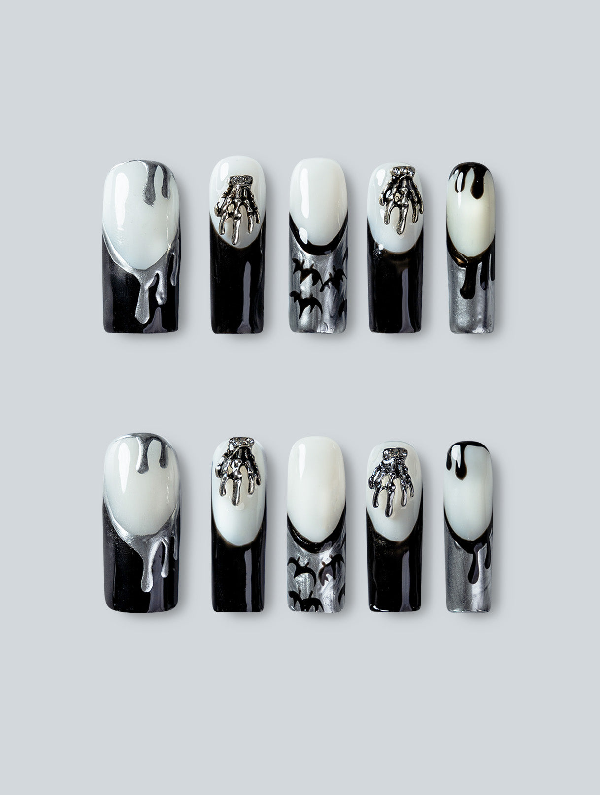 Chrome Drip Skeleton Hands Press-On Nails