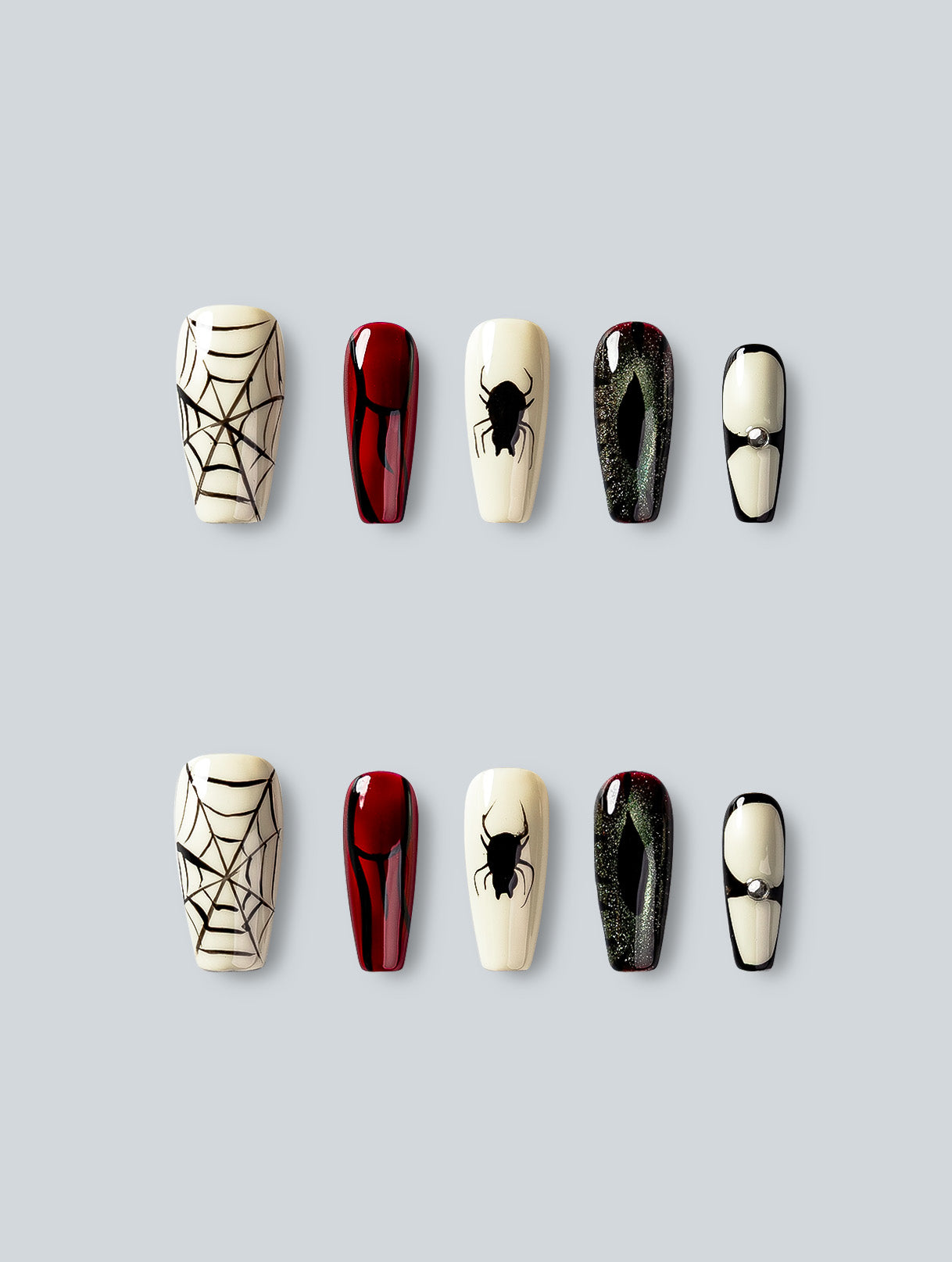 Crimson Spider Web Glam Press-On Nails