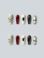 Crimson Spider Web Glam Press-On Nails