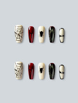 Crimson Spider Web Glam Press-On Nails