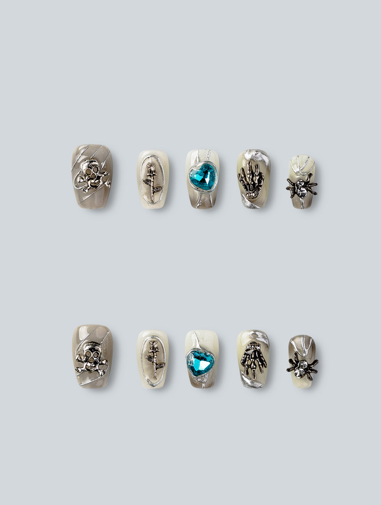 Occult Silver Charm Relics Press-On Nails