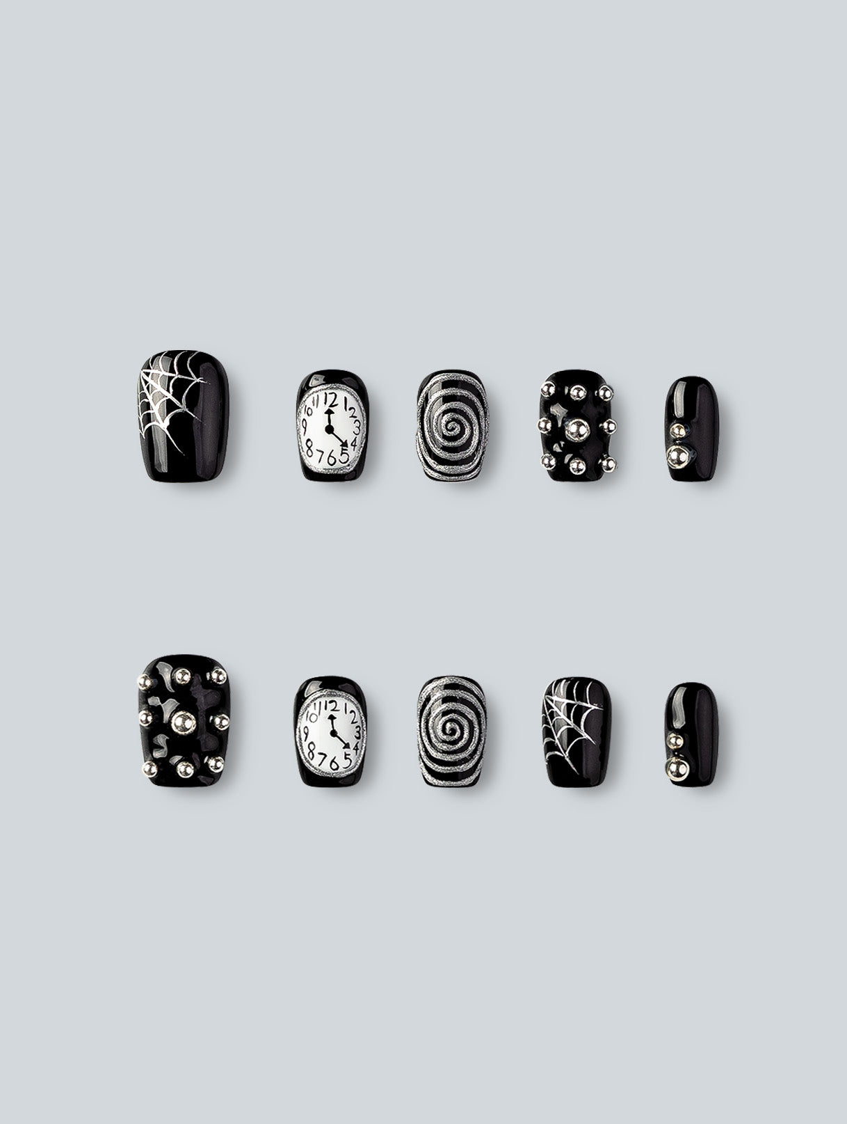 Spirals and Midnight Clock Press-On Nails
