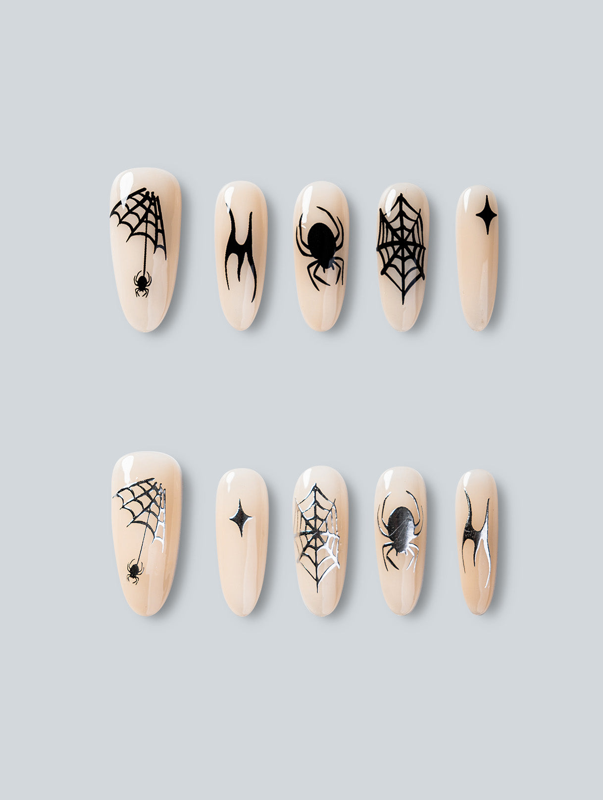 Nude Black Spider Web Press-On Nails