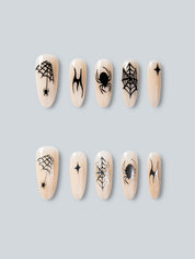 Nude Black Spider Web Press-On Nails