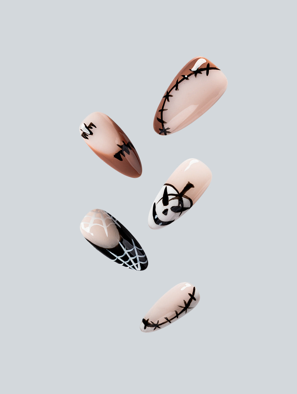 Spider Stitch Almond Press-On Nails