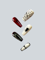 Crimson Spider Web Glam Press-On Nails