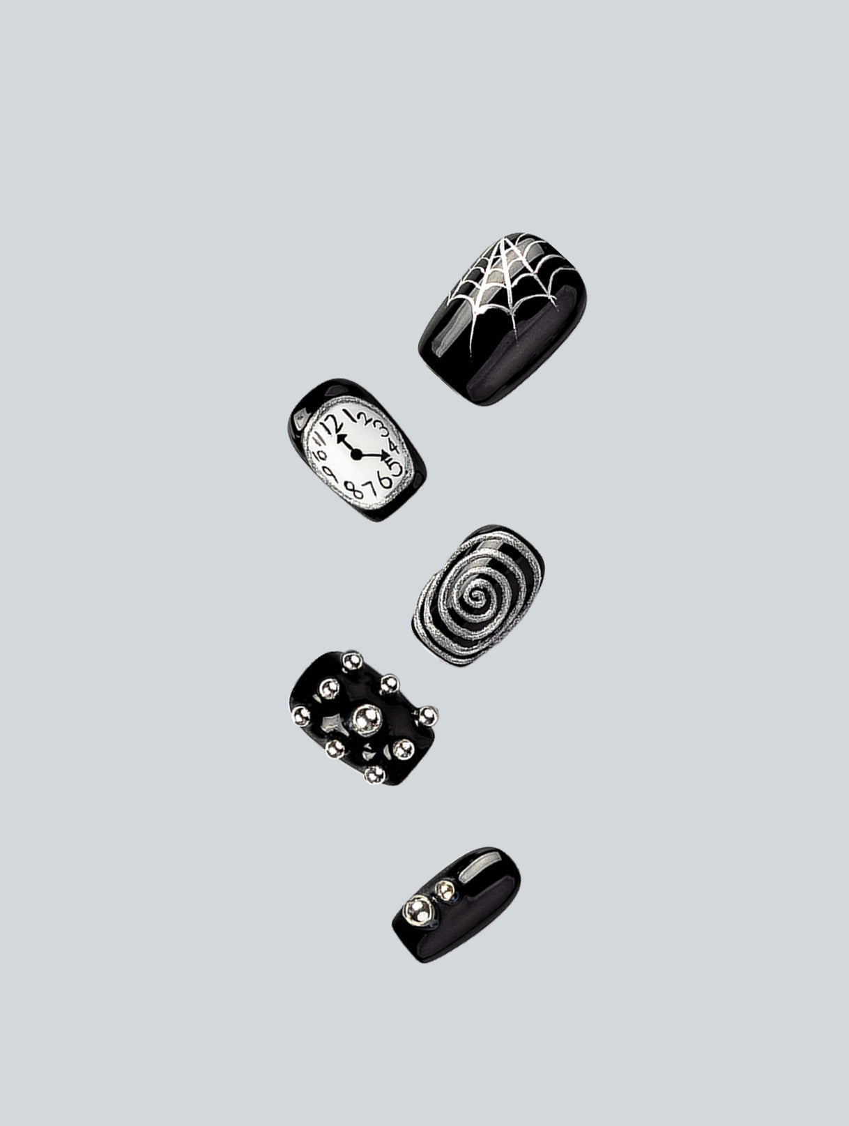 Spirals and Midnight Clock Press-On Nails