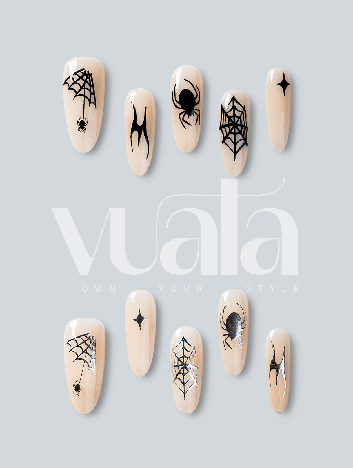 Nude Black Spider Web Press-On Nails