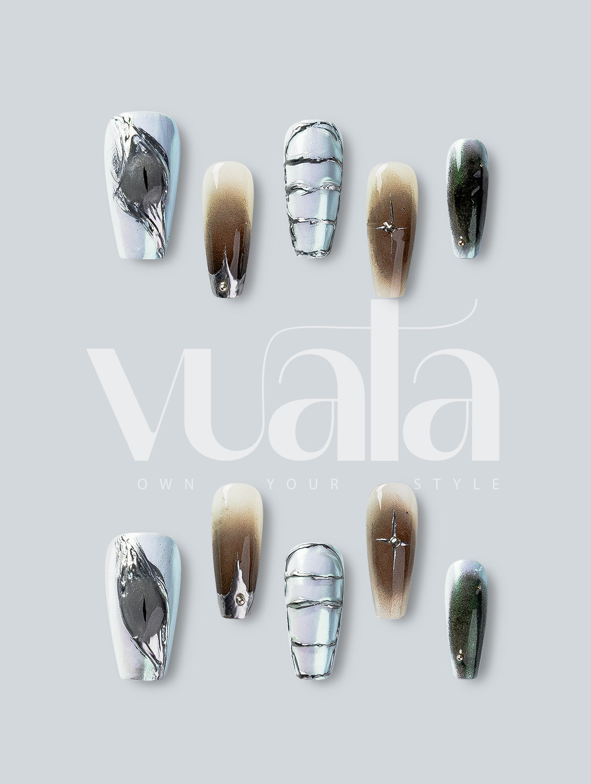 Serpent Eye Chrome Armor Press-On Nails
