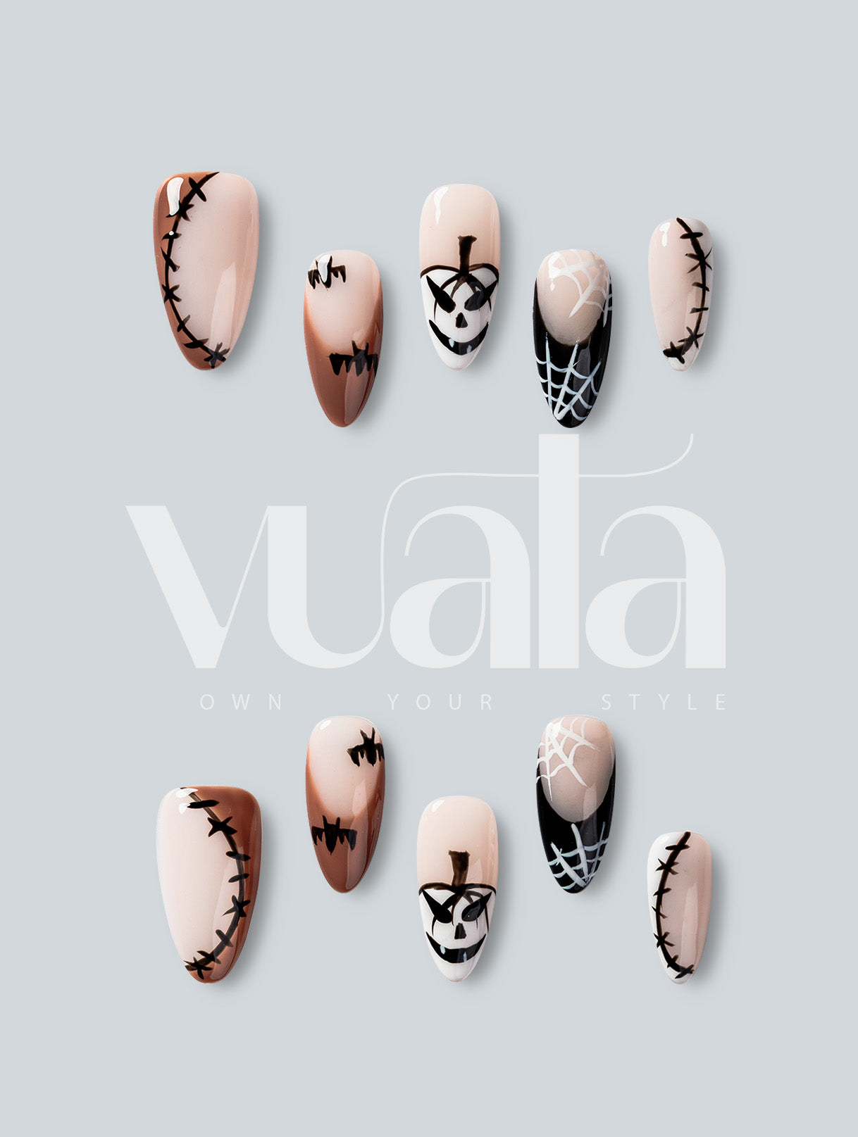 Spider Stitch Almond Press-On Nails