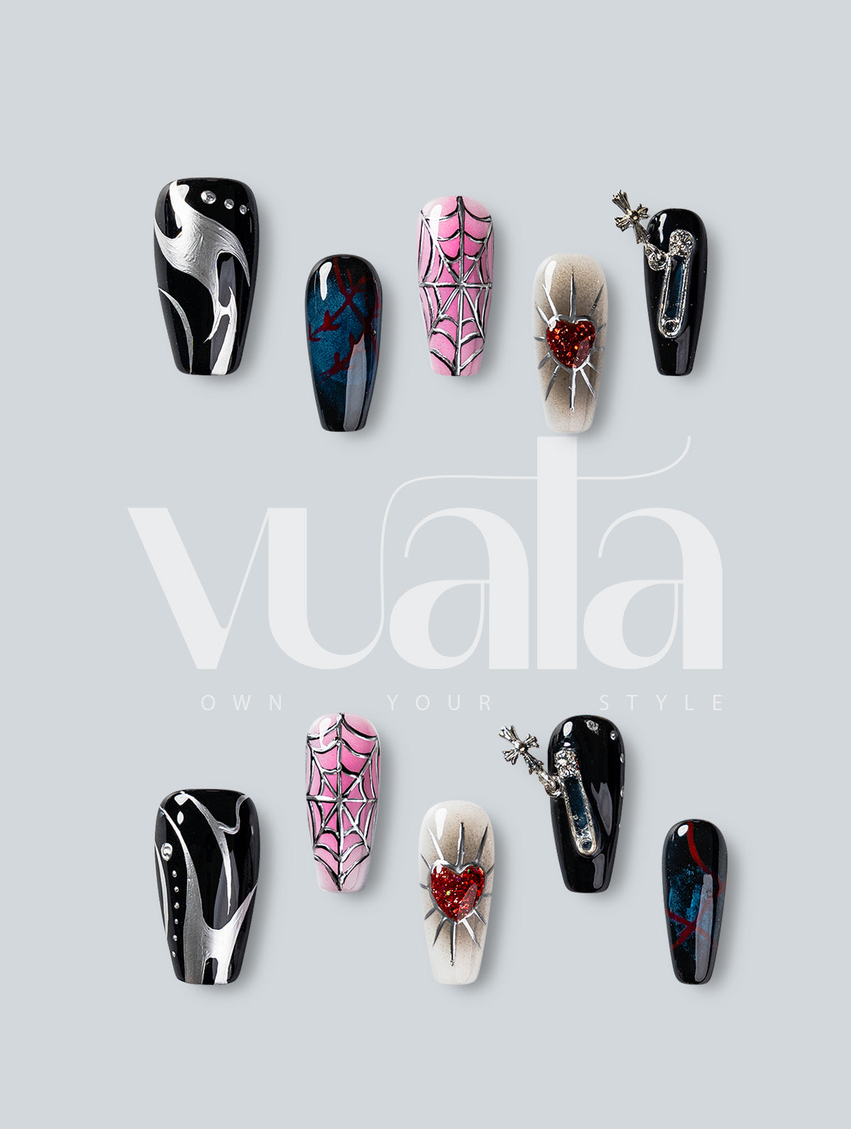 Pierced Heart Spider Web Press-On Nails