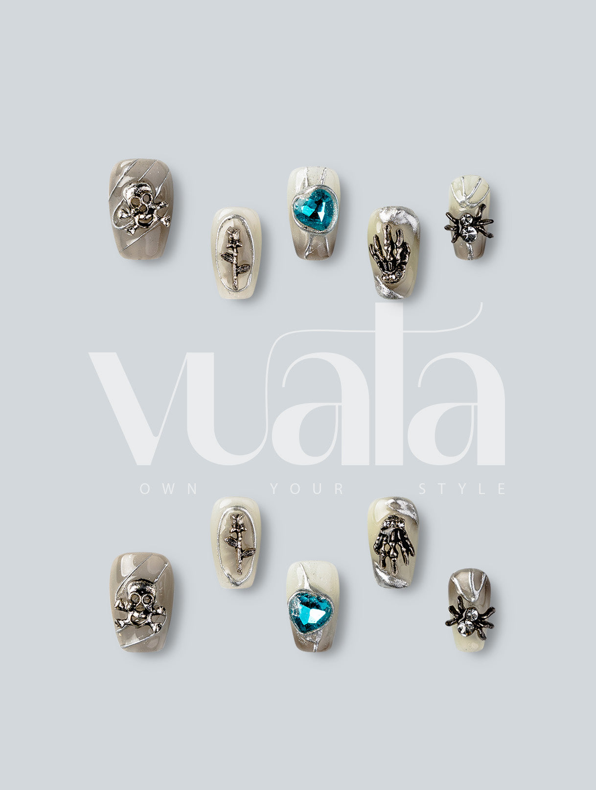Occult Silver Charm Relics Press-On Nails