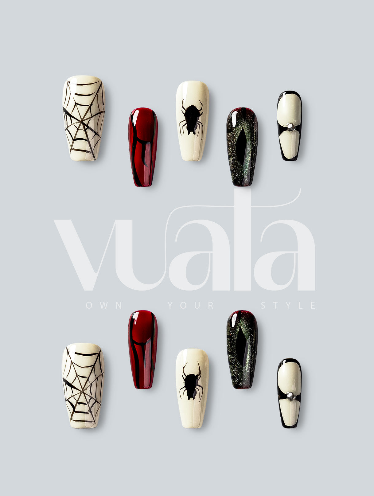 Crimson Spider Web Glam Press-On Nails