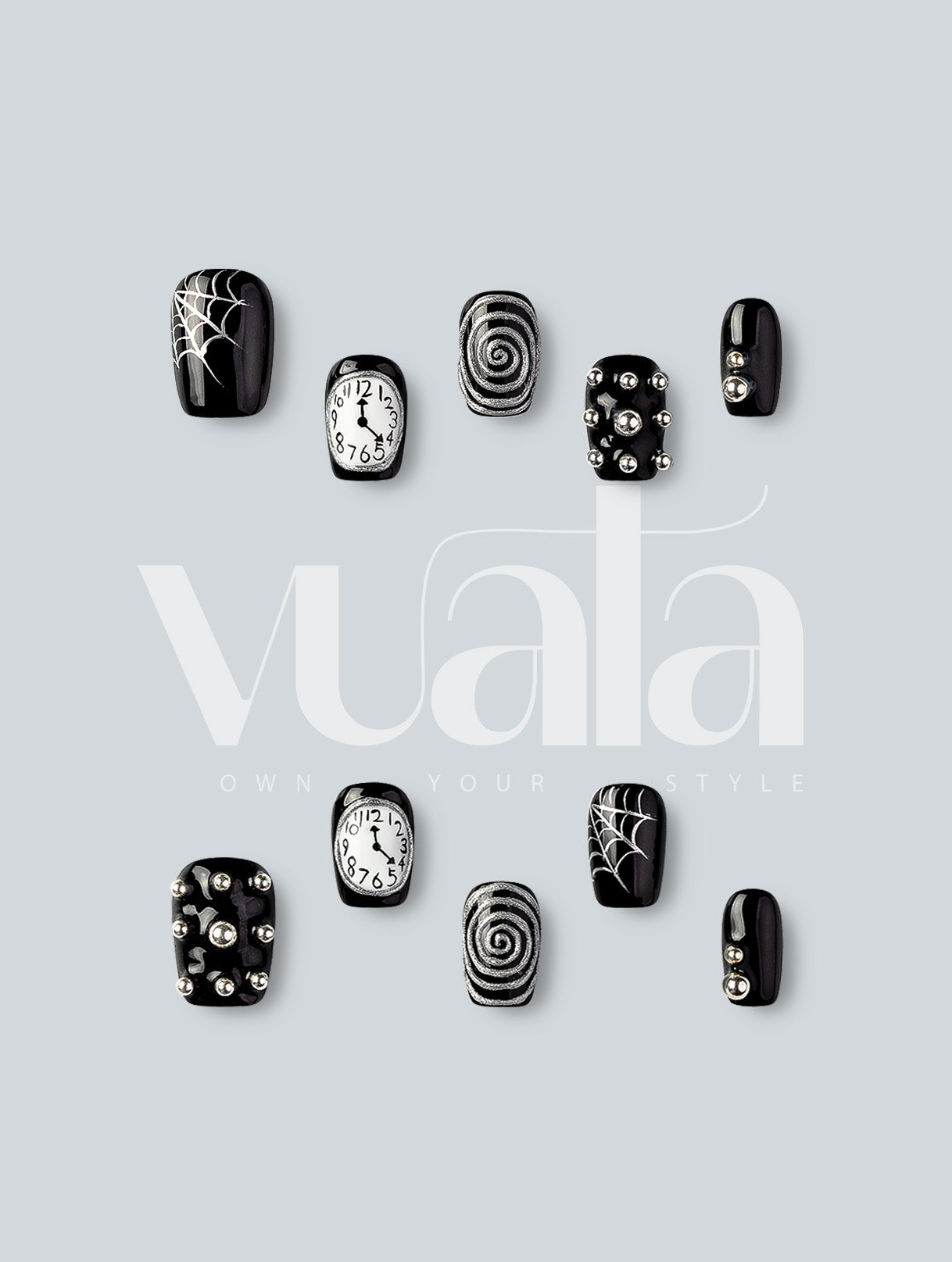 Spirals and Midnight Clock Press-On Nails
