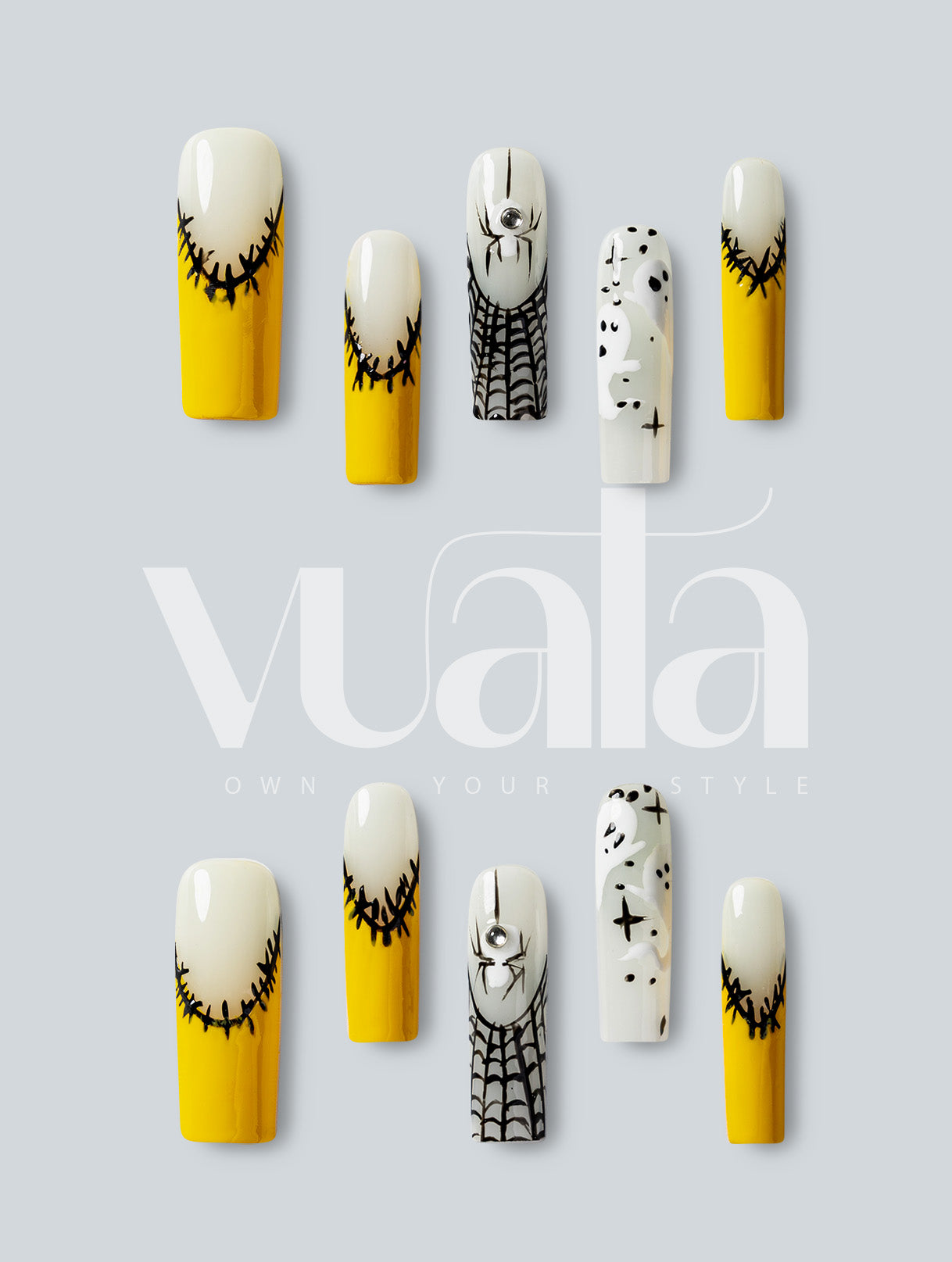 Toxic Yellow Spider Web Press-On Nails