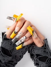 Toxic Yellow Spider Web Press-On Nails