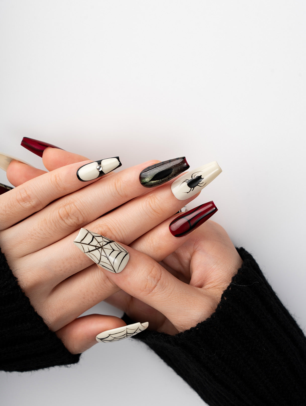 Crimson Spider Web Glam Press-On Nails