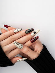 Crimson Spider Web Glam Press-On Nails