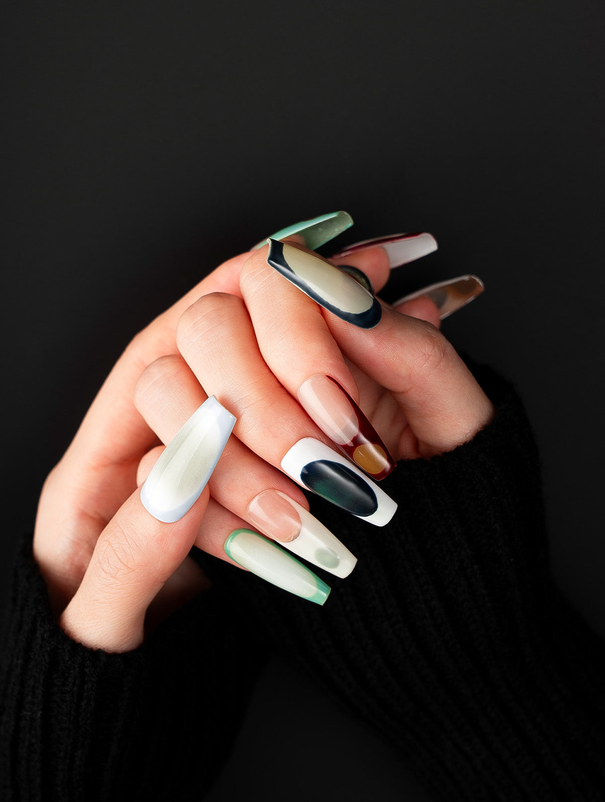 Retro Mod Geometric Colorblock Press-On Nails