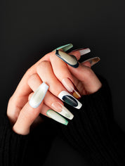 Retro Mod Geometric Colorblock Press-On Nails