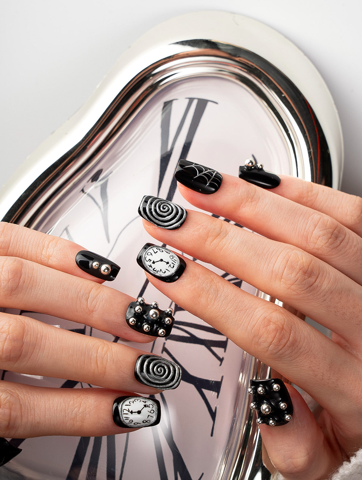 Spirals and Midnight Clock Press-On Nails