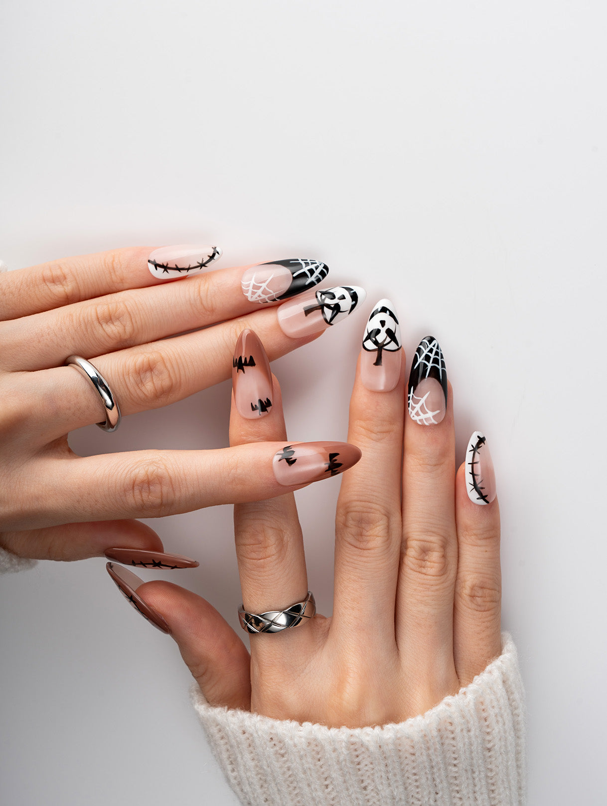 Spider Stitch Almond Press-On Nails