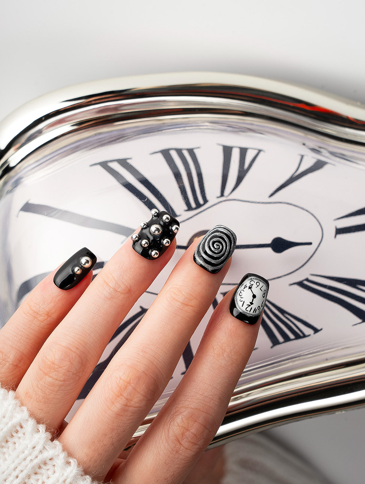 Spirals and Midnight Clock Press-On Nails