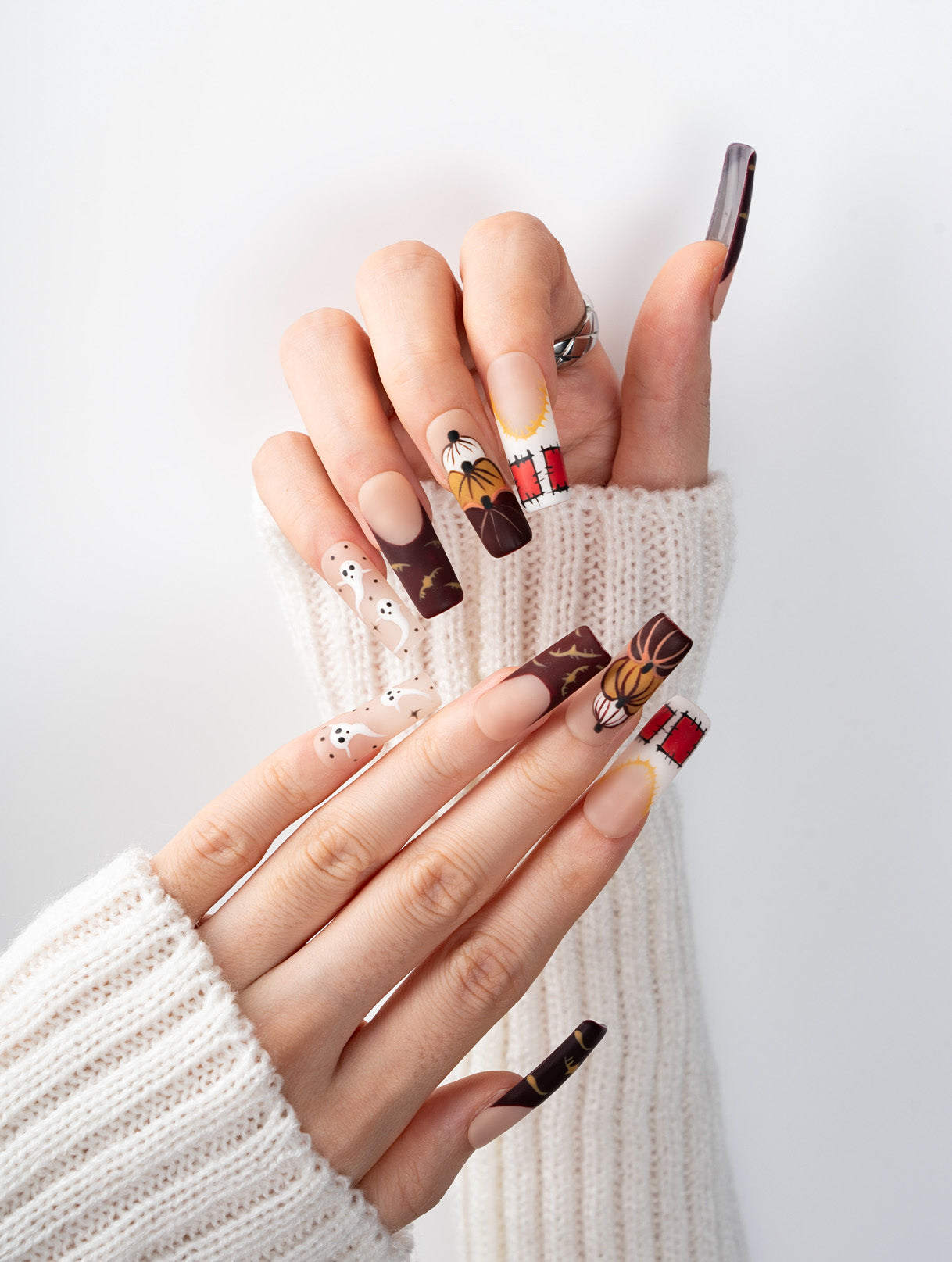 Harvest Ghost Pumpkin Patch Press-On Nails