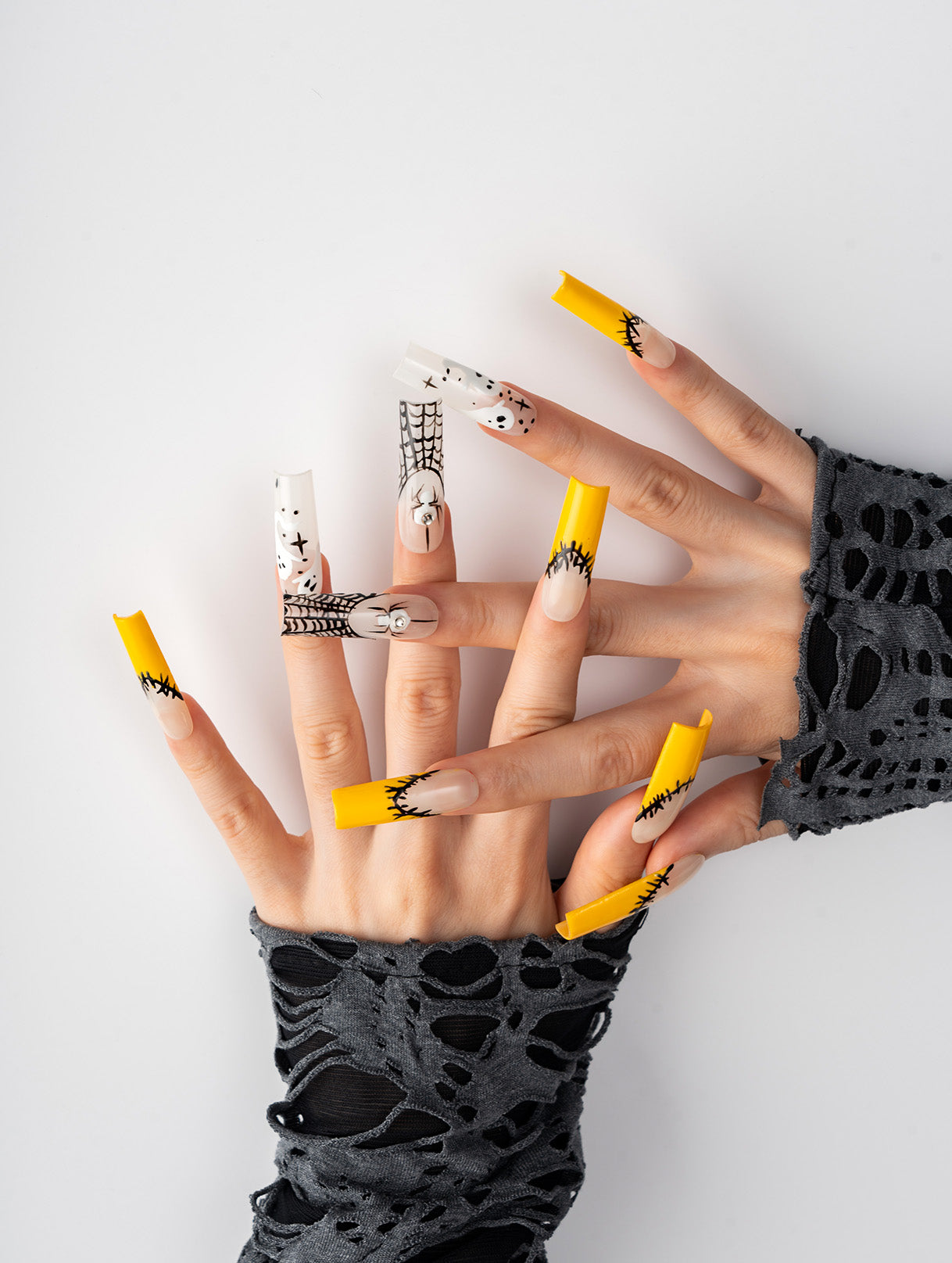Toxic Yellow Spider Web Press-On Nails