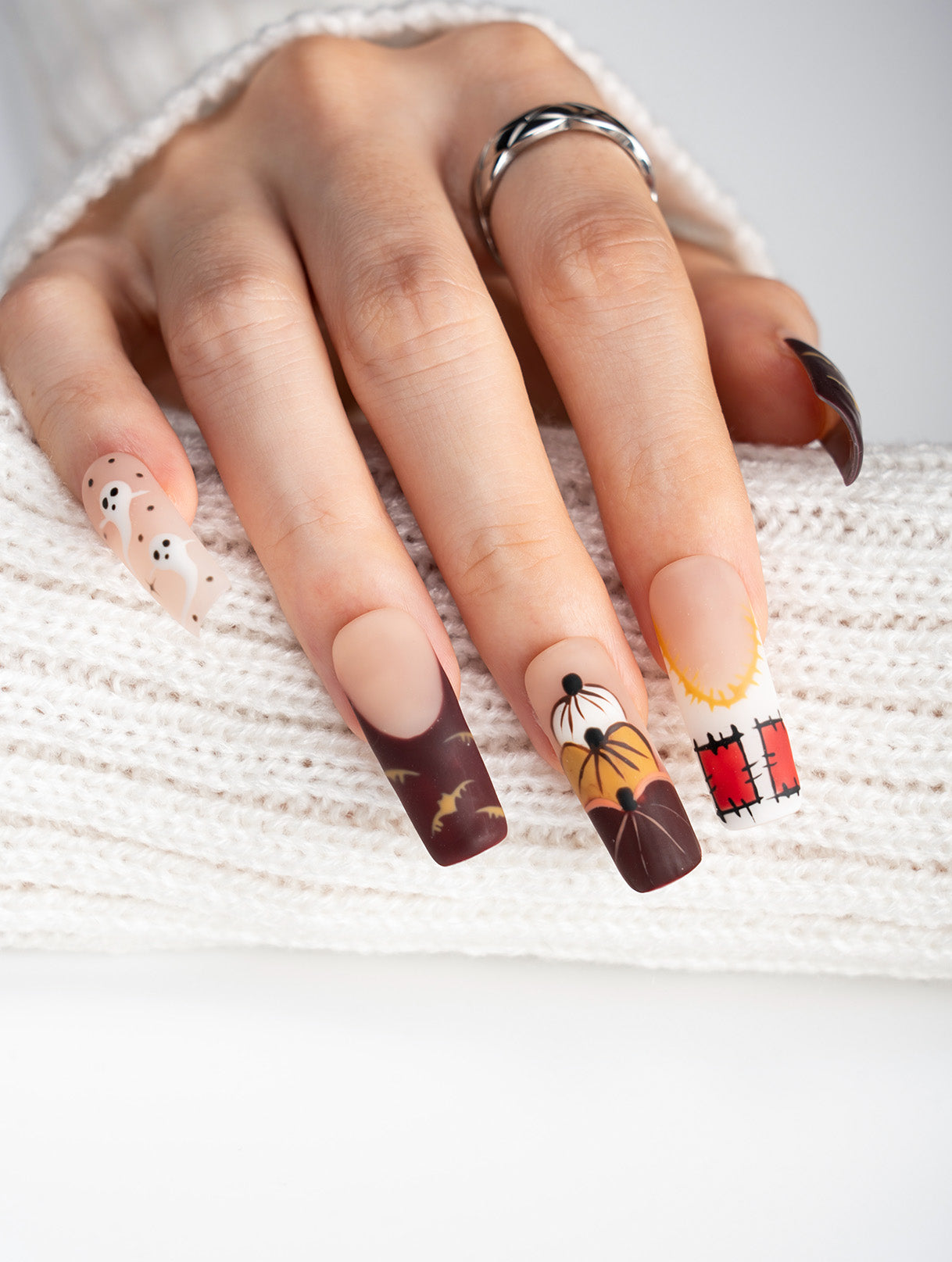 Harvest Ghost Pumpkin Patch Press-On Nails