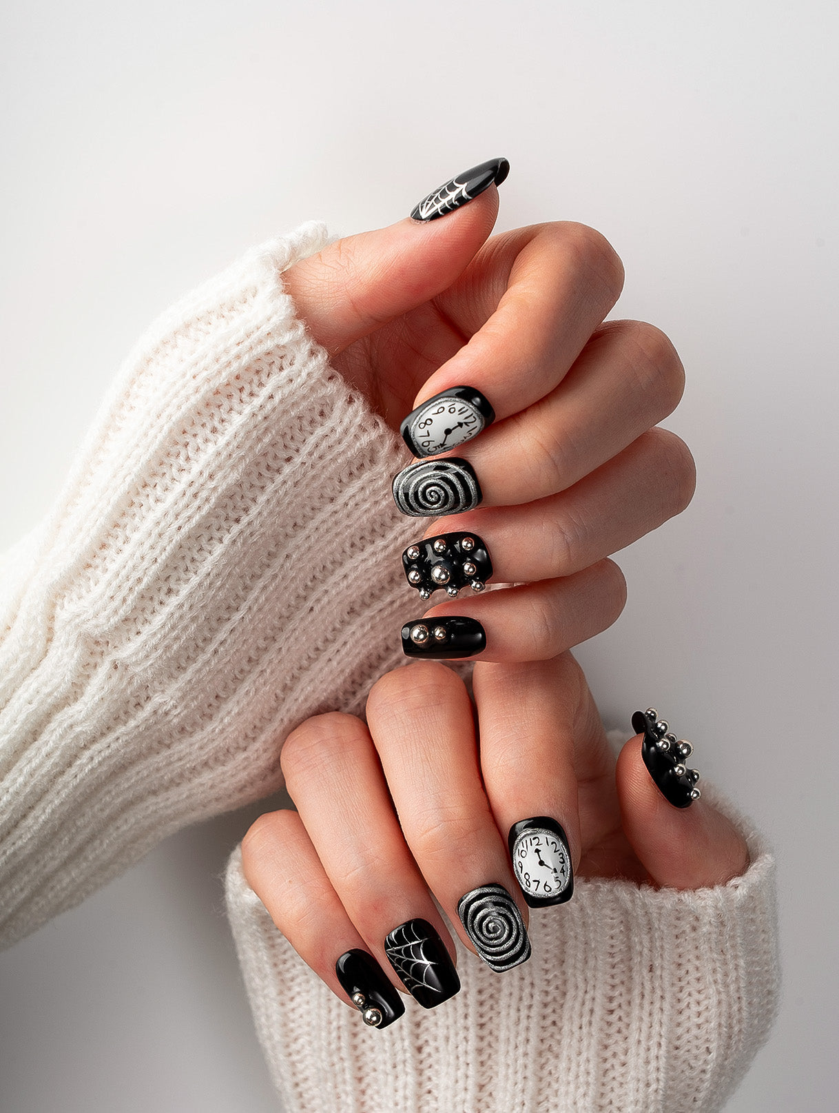 Spirals and Midnight Clock Press-On Nails