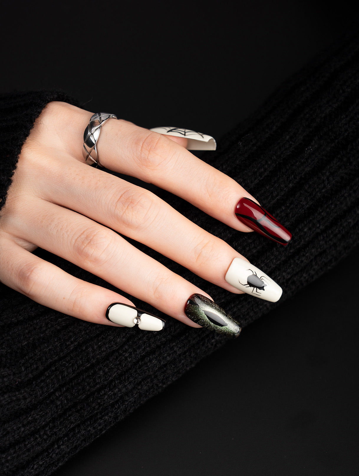 Crimson Spider Web Glam Press-On Nails