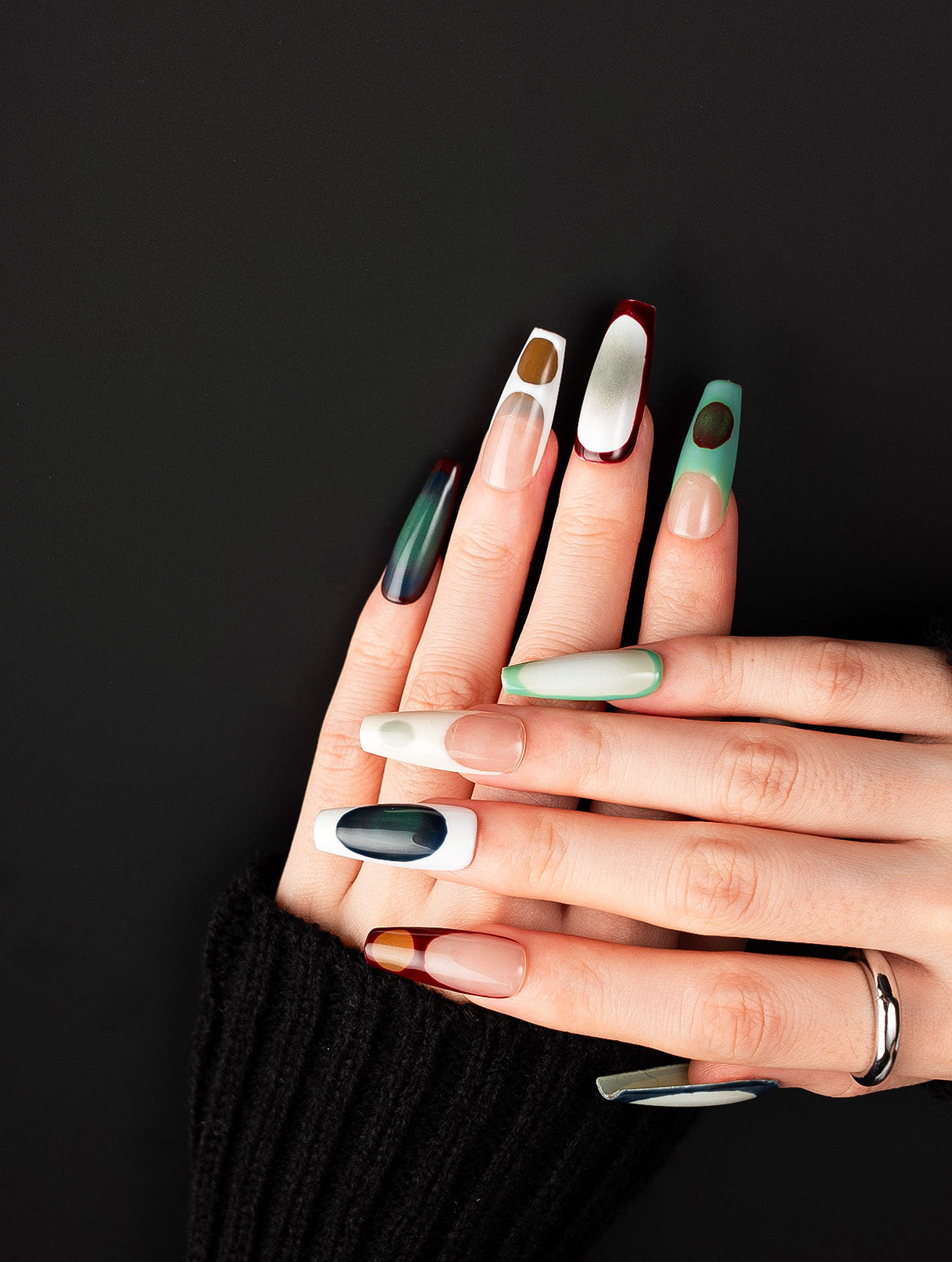 Retro Mod Geometric Colorblock Press-On Nails