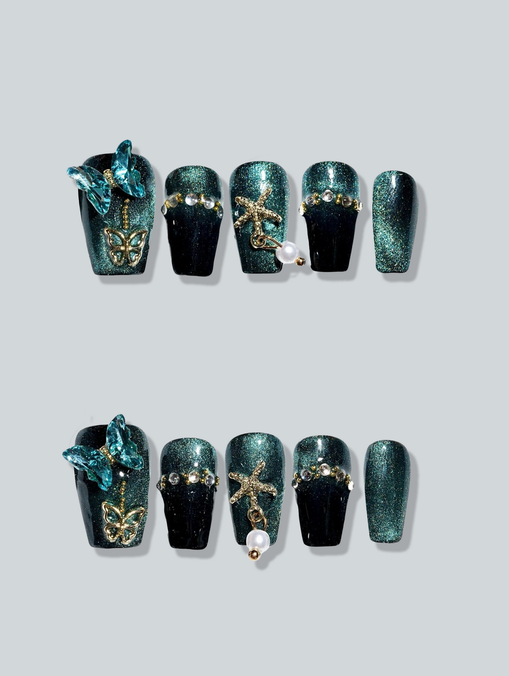 Green Magic Butterfly with Pearl Charm